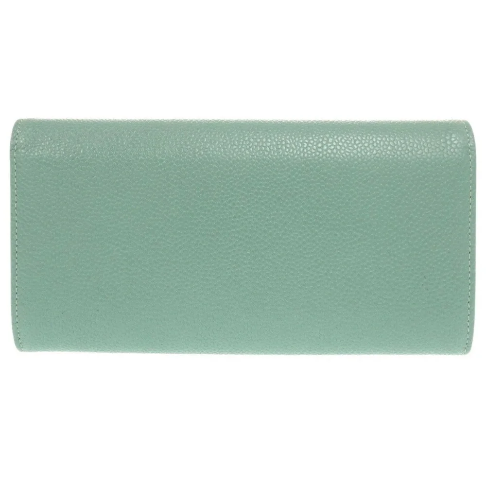 CHANEL Green Caviar Leather Logo Wallet
